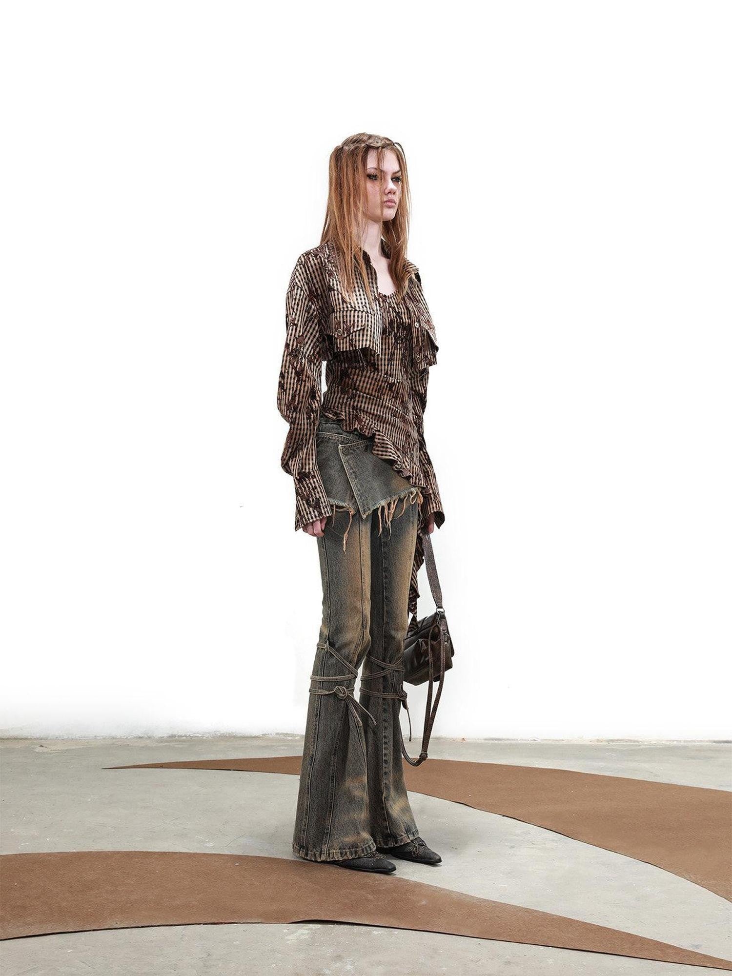 NORTH NODE Topographic Landform Textured Plaid Overshirt Check Women&