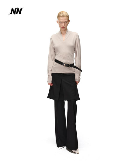 NORTH NODE Two Piece Zip Up Slim Fit Long Sleeve V-neck Women&