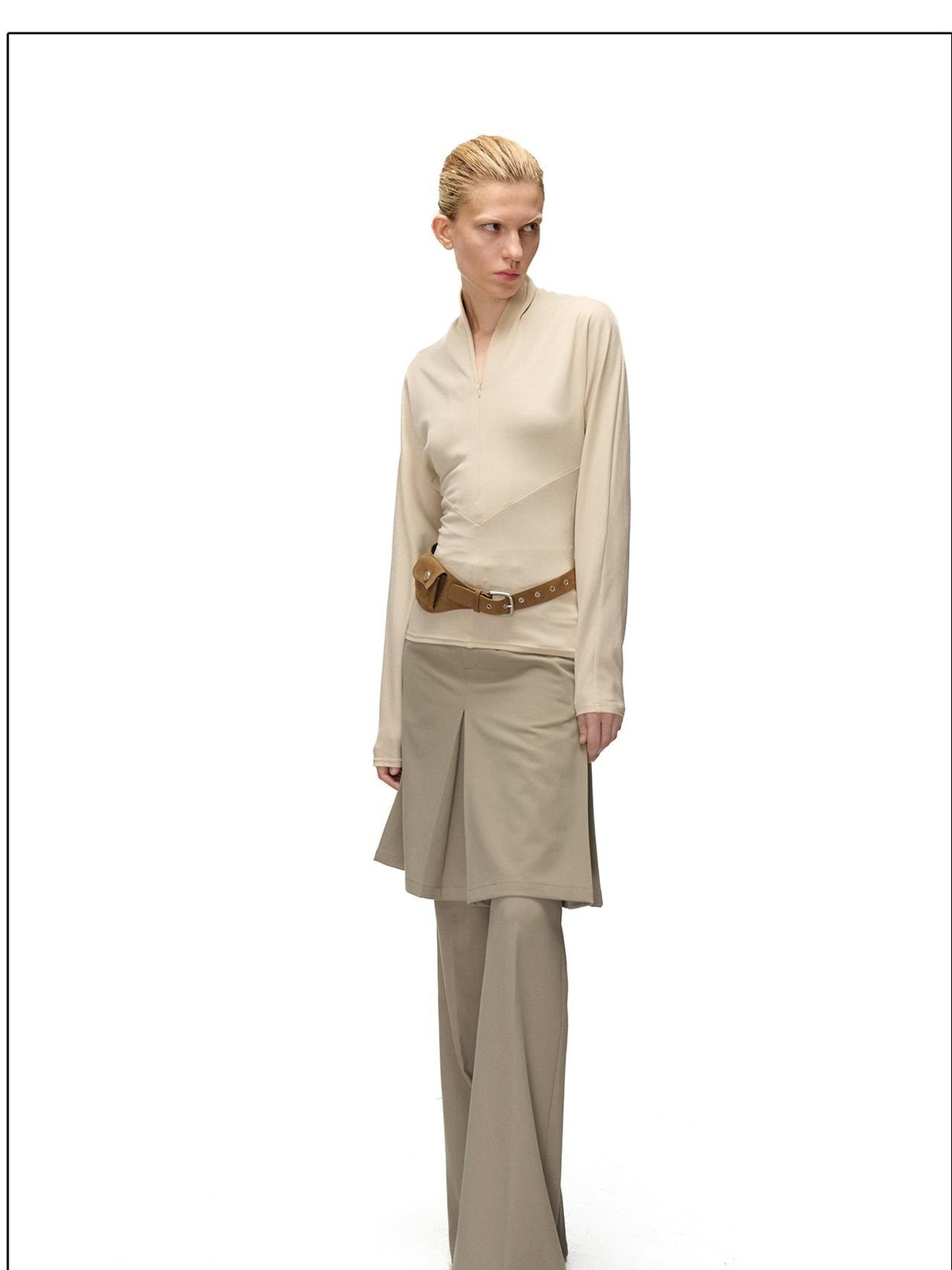 NORTH NODE Two Piece Zip Up Slim Fit Long Sleeve V-neck Women&