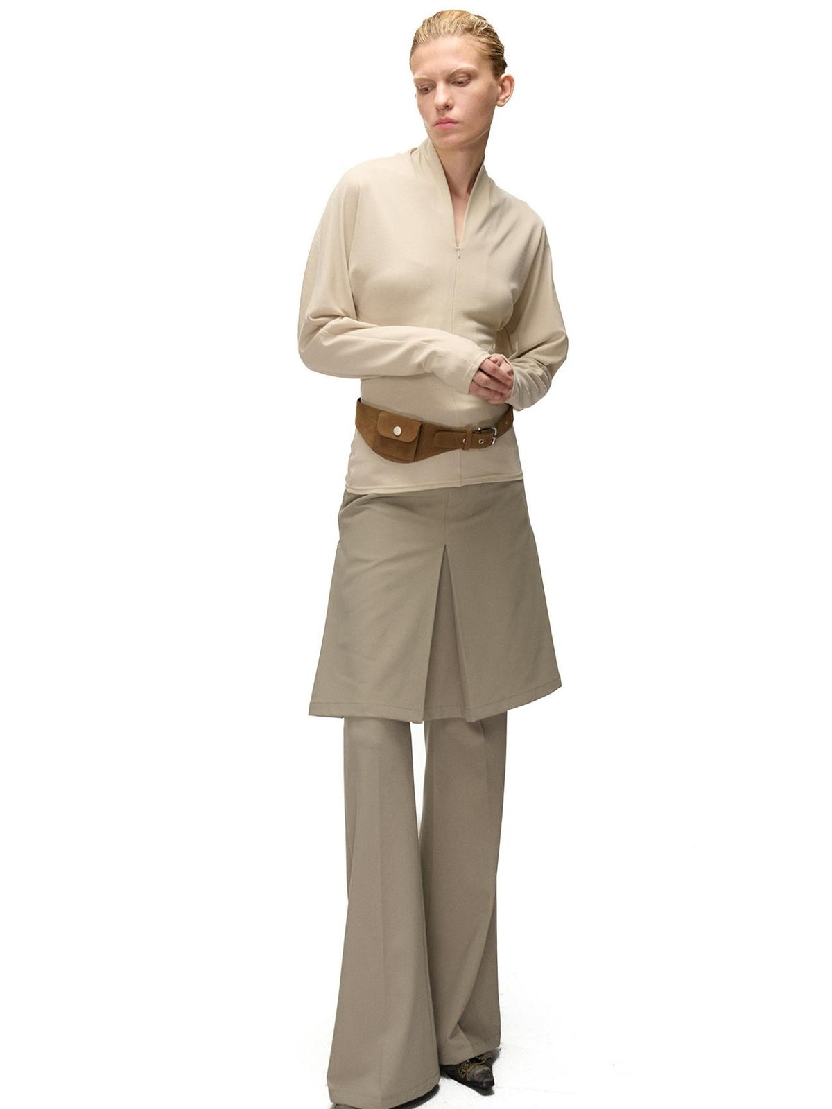 NORTH NODE Two Piece Zip Up Slim Fit Long Sleeve V-neck Women&