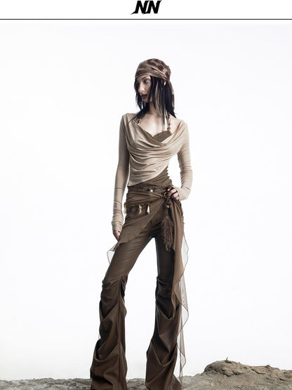 NORTH NODE Urban Nomad Pleated Slim Micro Flare Women&