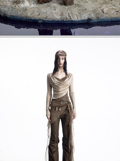 NORTH NODE Urban Nomad Pleated Slim Micro Flare Women&