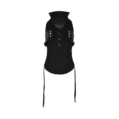 NORTH_NODE_V-neck_Button_Spliced_Turn_Down_Collar_Women&