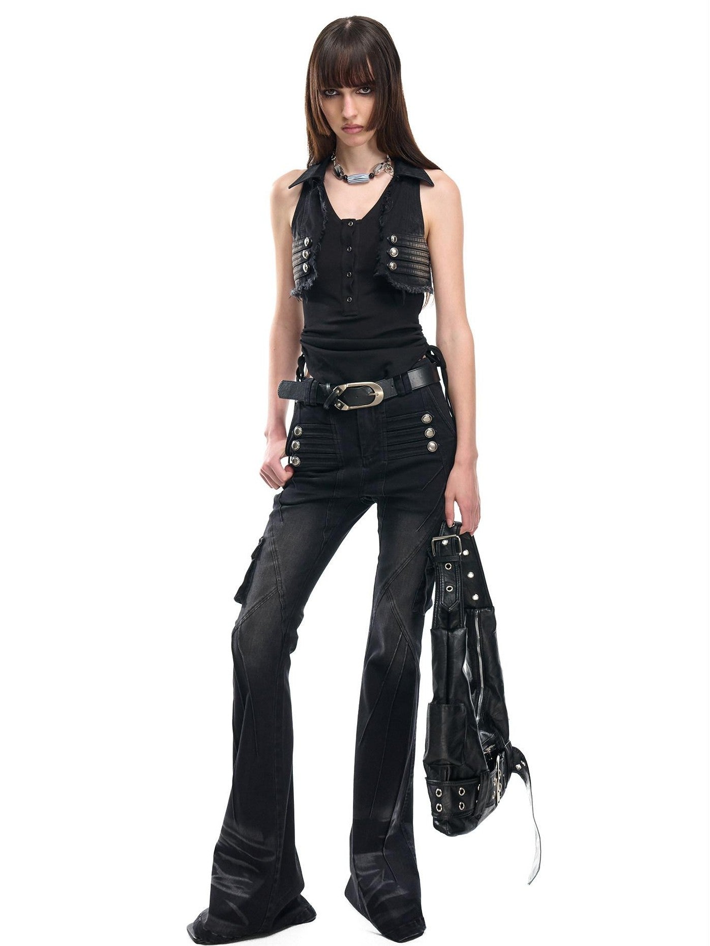NORTH NODE V-neck Button Spliced Turn Down Collar Women&