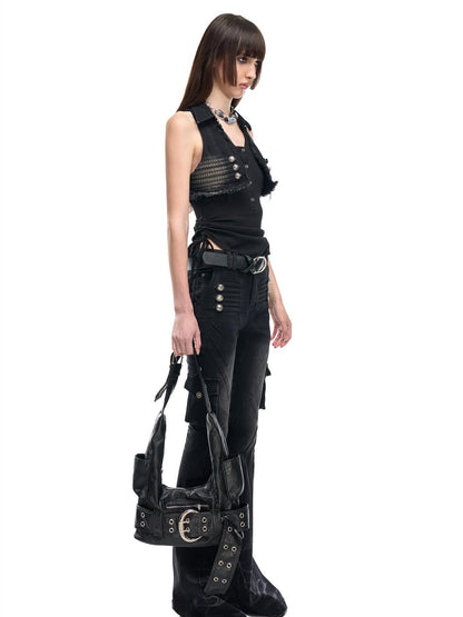 NORTH NODE V-neck Button Spliced Turn Down Collar Women&