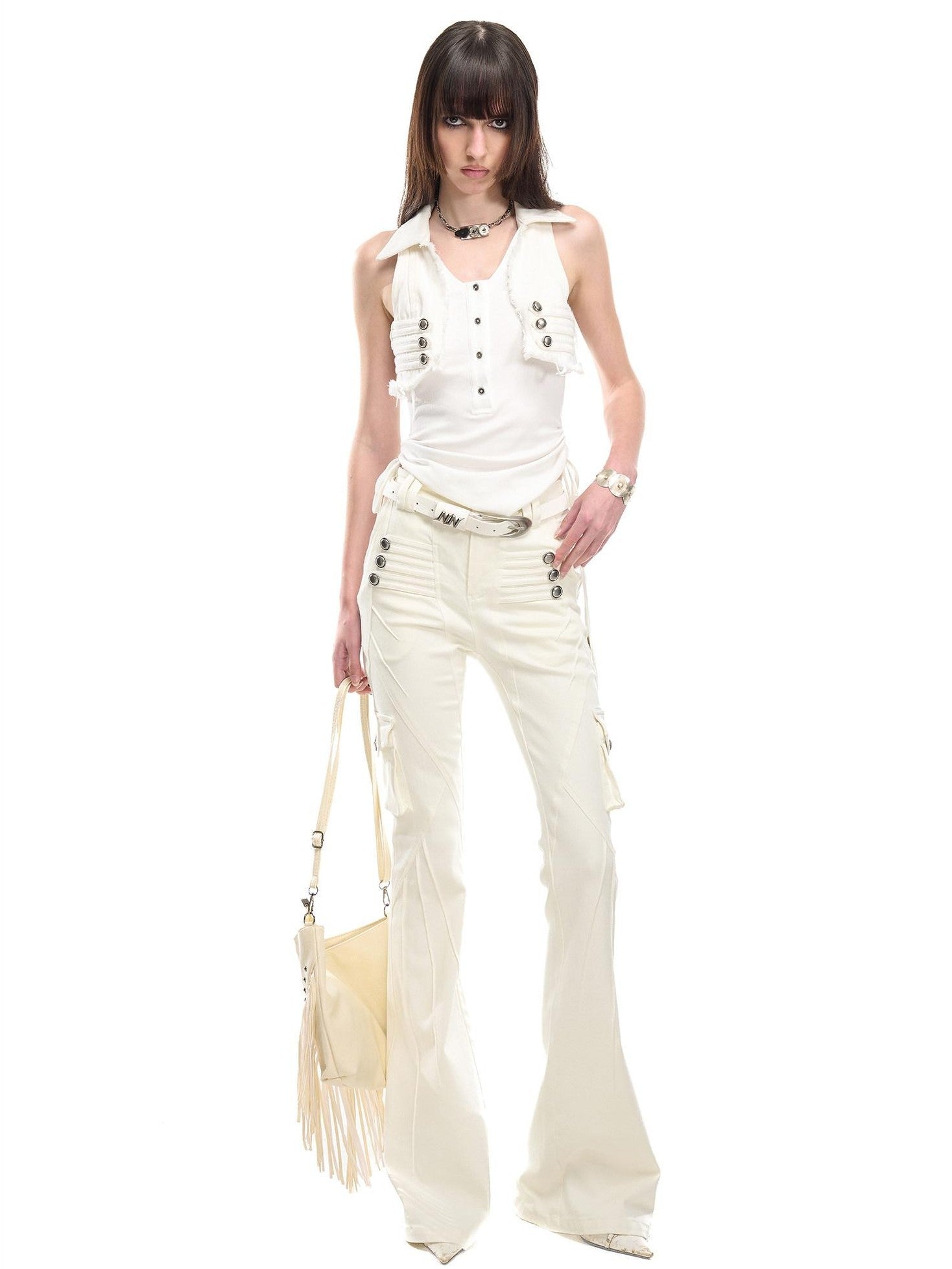 NORTH NODE V-neck Button Spliced Turn Down Collar Women&