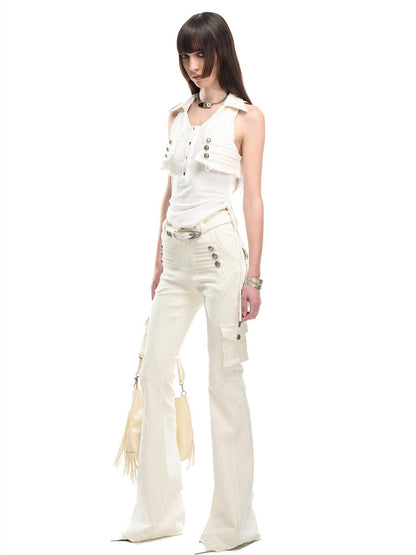 NORTH NODE V-neck Button Spliced Turn Down Collar Women&