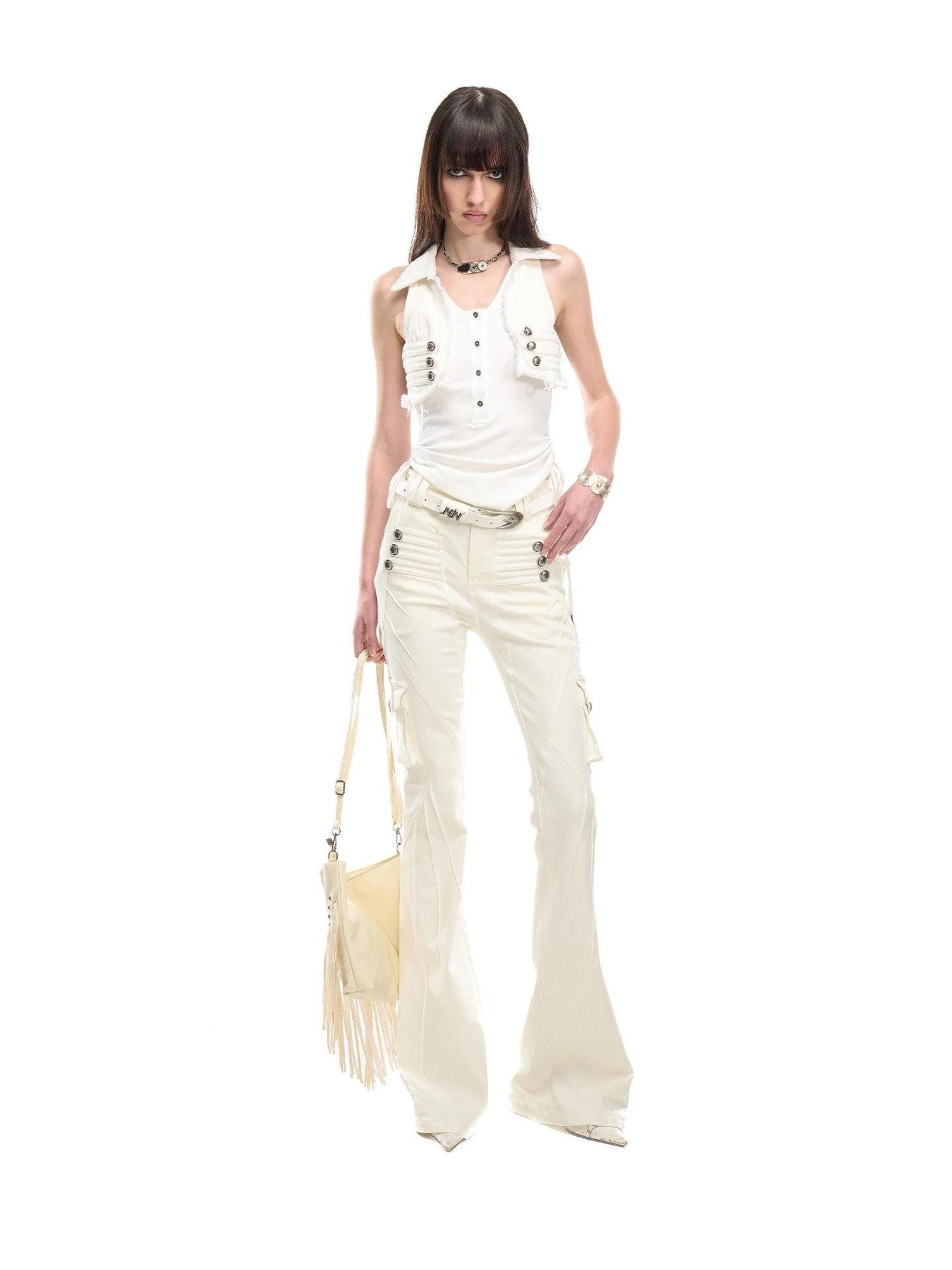 NORTH NODE V-neck Button Spliced Turn Down Collar Women&