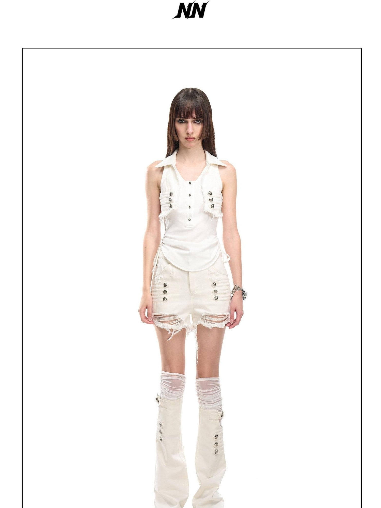 NORTH NODE V-neck Button Spliced Turn Down Collar Women&