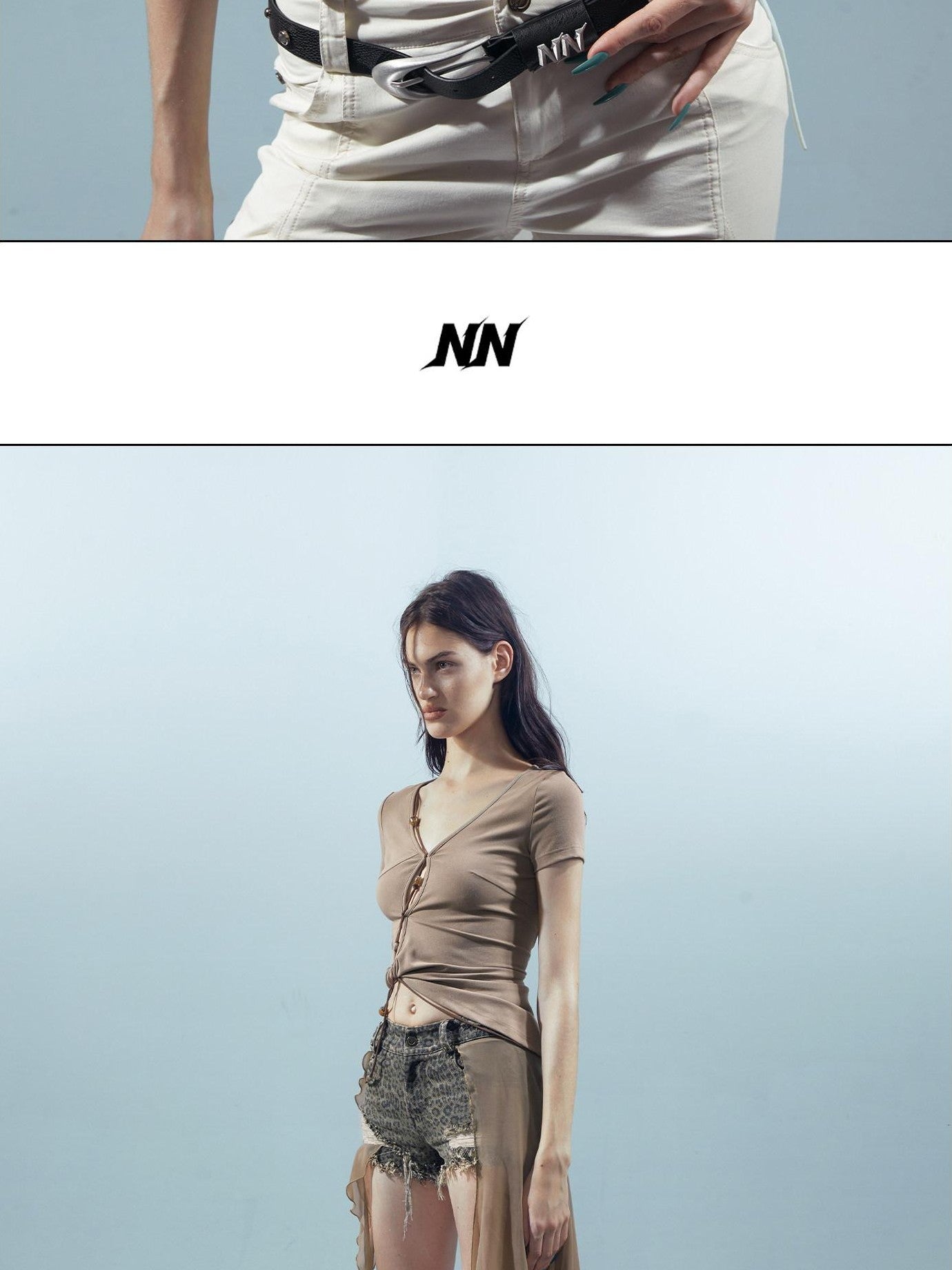 NORTH NODE V-neck Cutout Beaded Tie Short Sleeve Women&