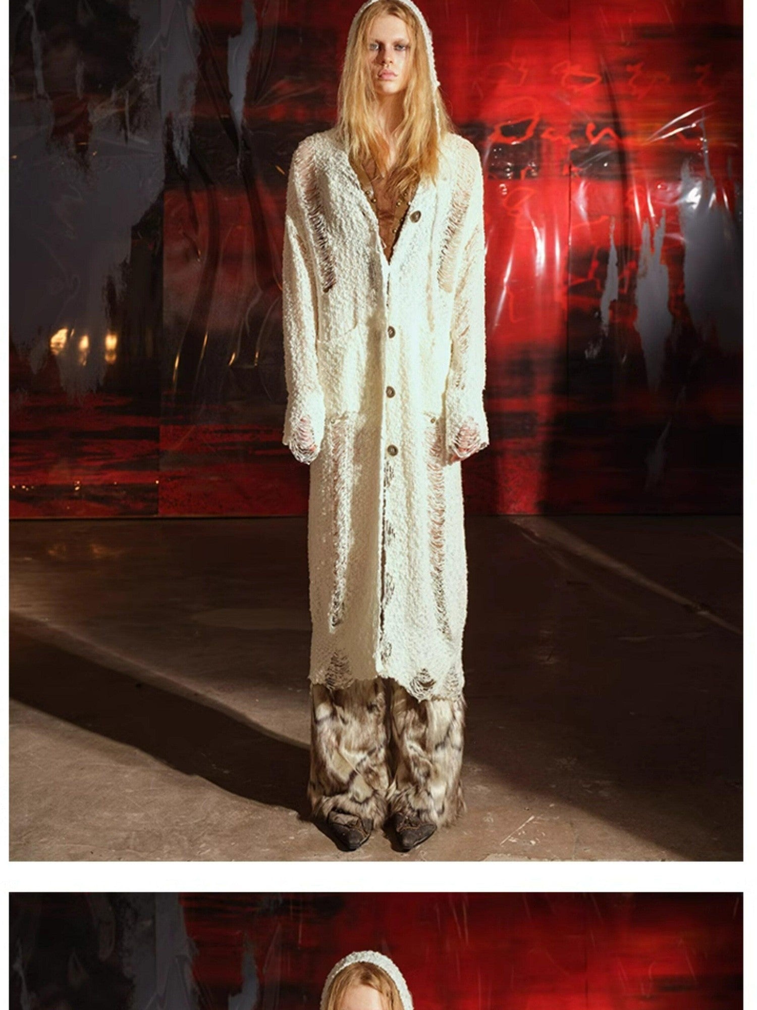 NORTH NODE V-neck Oversized Distressed Hole Single Button Women&