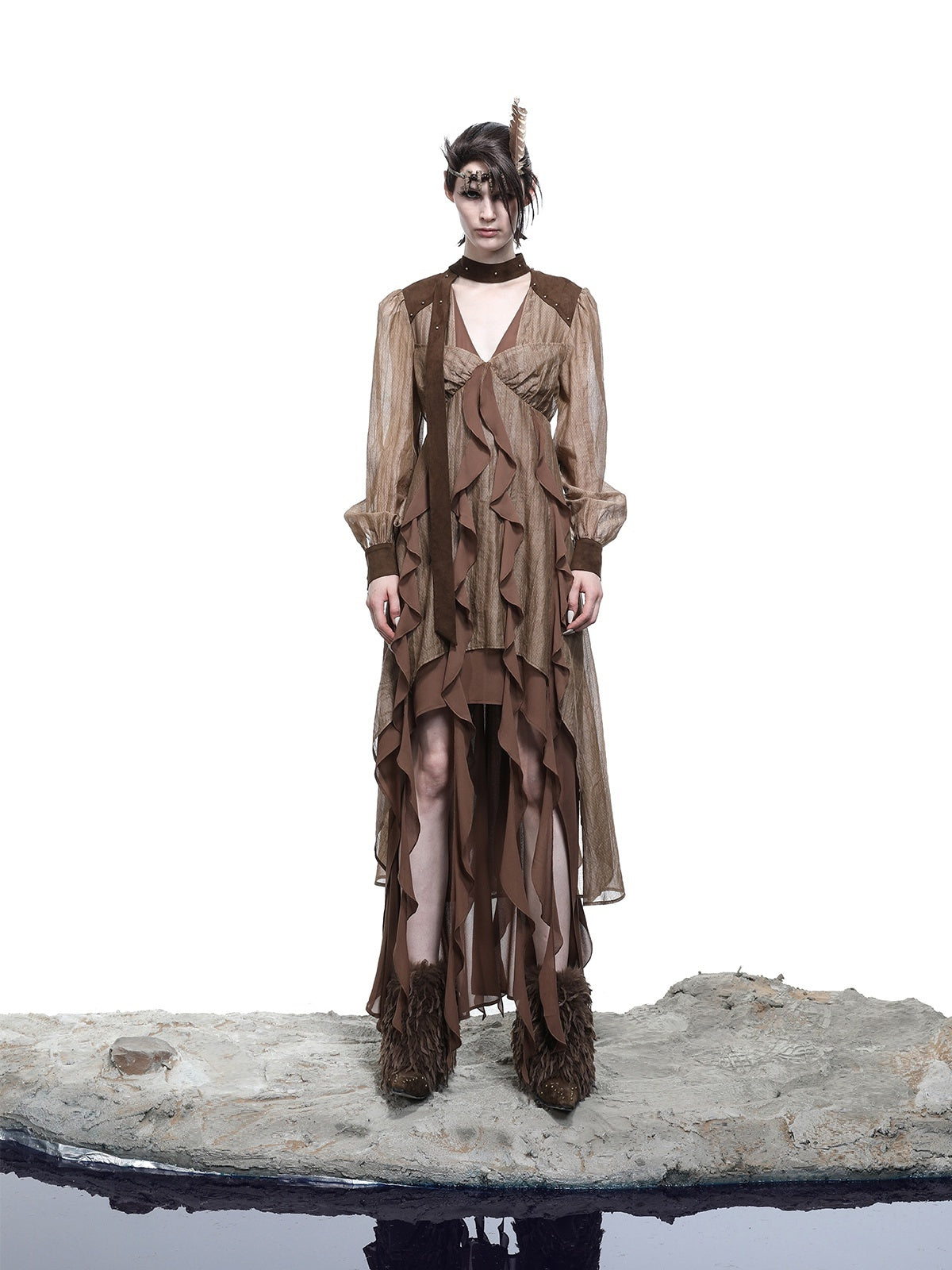 NORTH_NODE_V-neck_Patchwork_Ruffle_Irregular_Women&