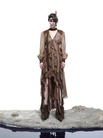 NORTH_NODE_V-neck_Patchwork_Ruffle_Irregular_Women&