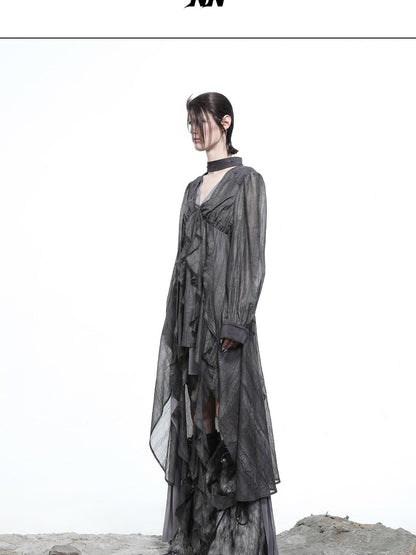 NORTH NODE V-neck Patchwork Ruffle Irregular Women&