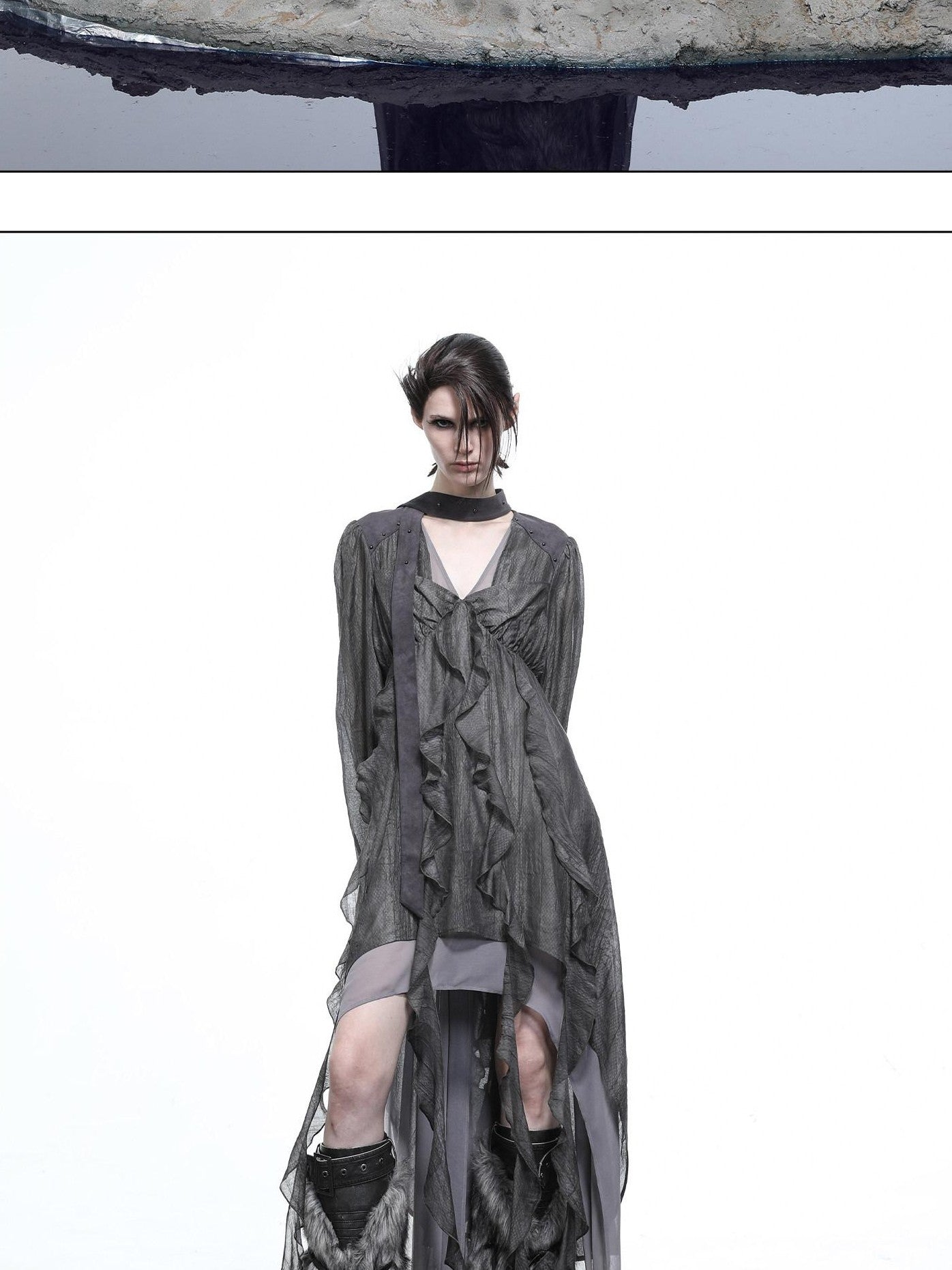 NORTH NODE V-neck Patchwork Ruffle Irregular Women&
