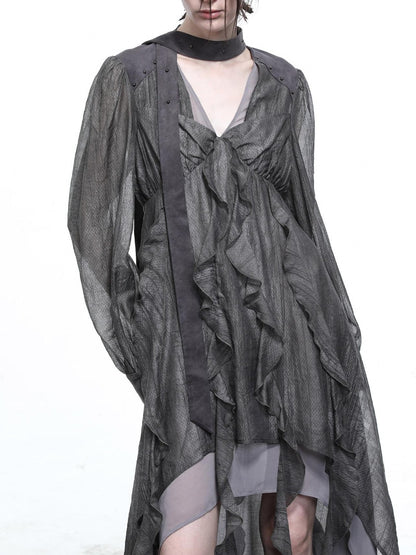 NORTH NODE V-neck Patchwork Ruffle Irregular Women&