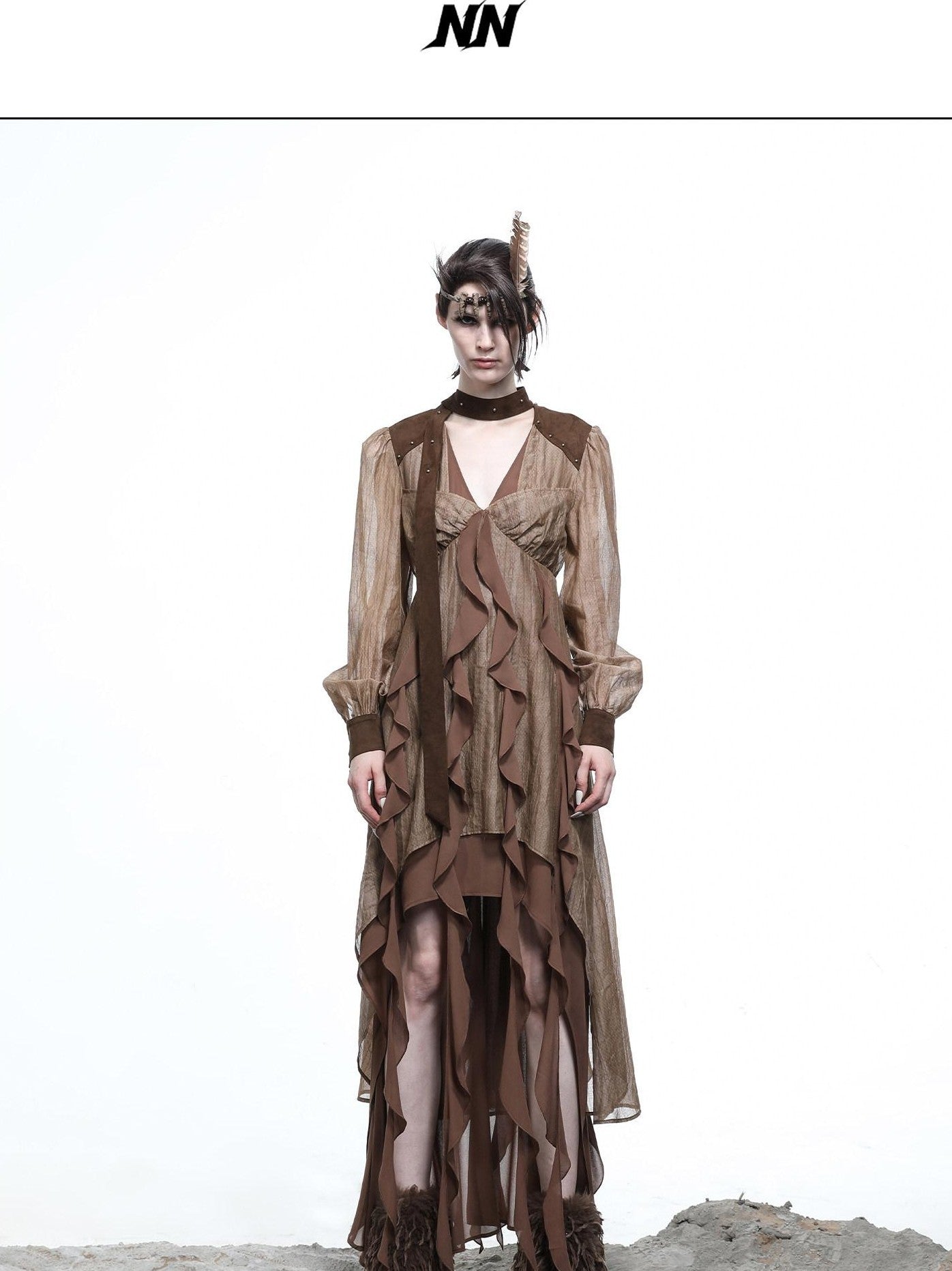 NORTH NODE V-neck Patchwork Ruffle Irregular Women&