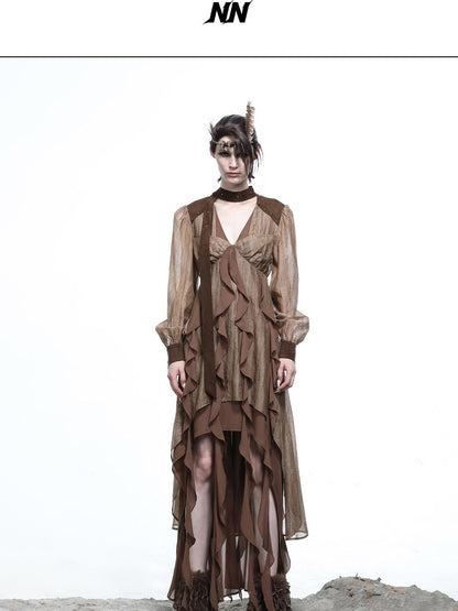 NORTH NODE V-neck Patchwork Ruffle Irregular Women&