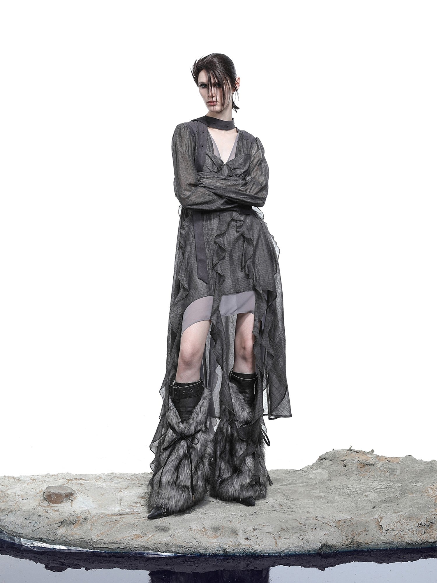 NORTH NODE V-neck Patchwork Ruffle Irregular Women&
