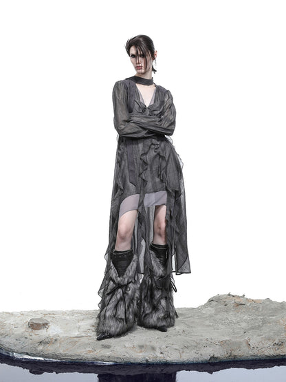 NORTH NODE V-neck Patchwork Ruffle Irregular Women&