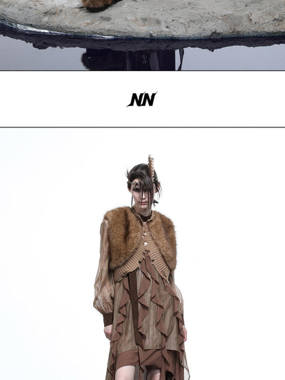 NORTH NODE V-neck Patchwork Ruffle Irregular Women&