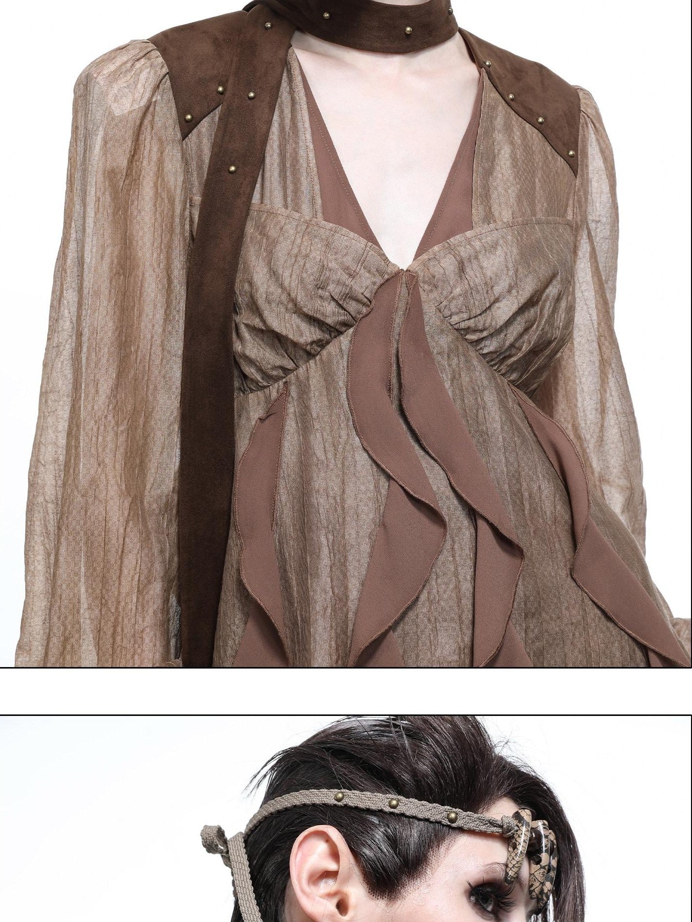 NORTH NODE V-neck Patchwork Ruffle Irregular Women&