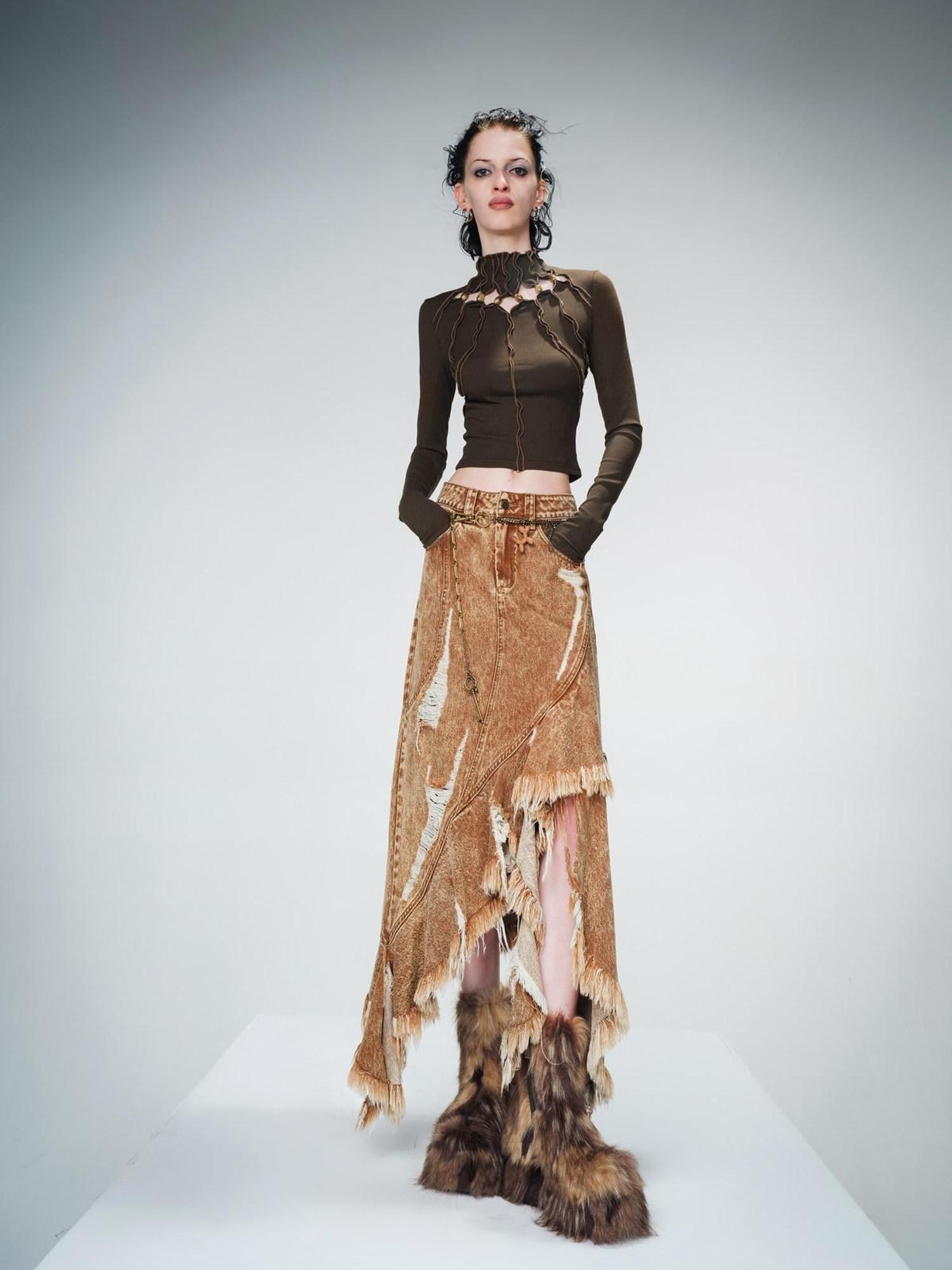 NORTH NODE Vintage Aline Irregular Frayed Women&