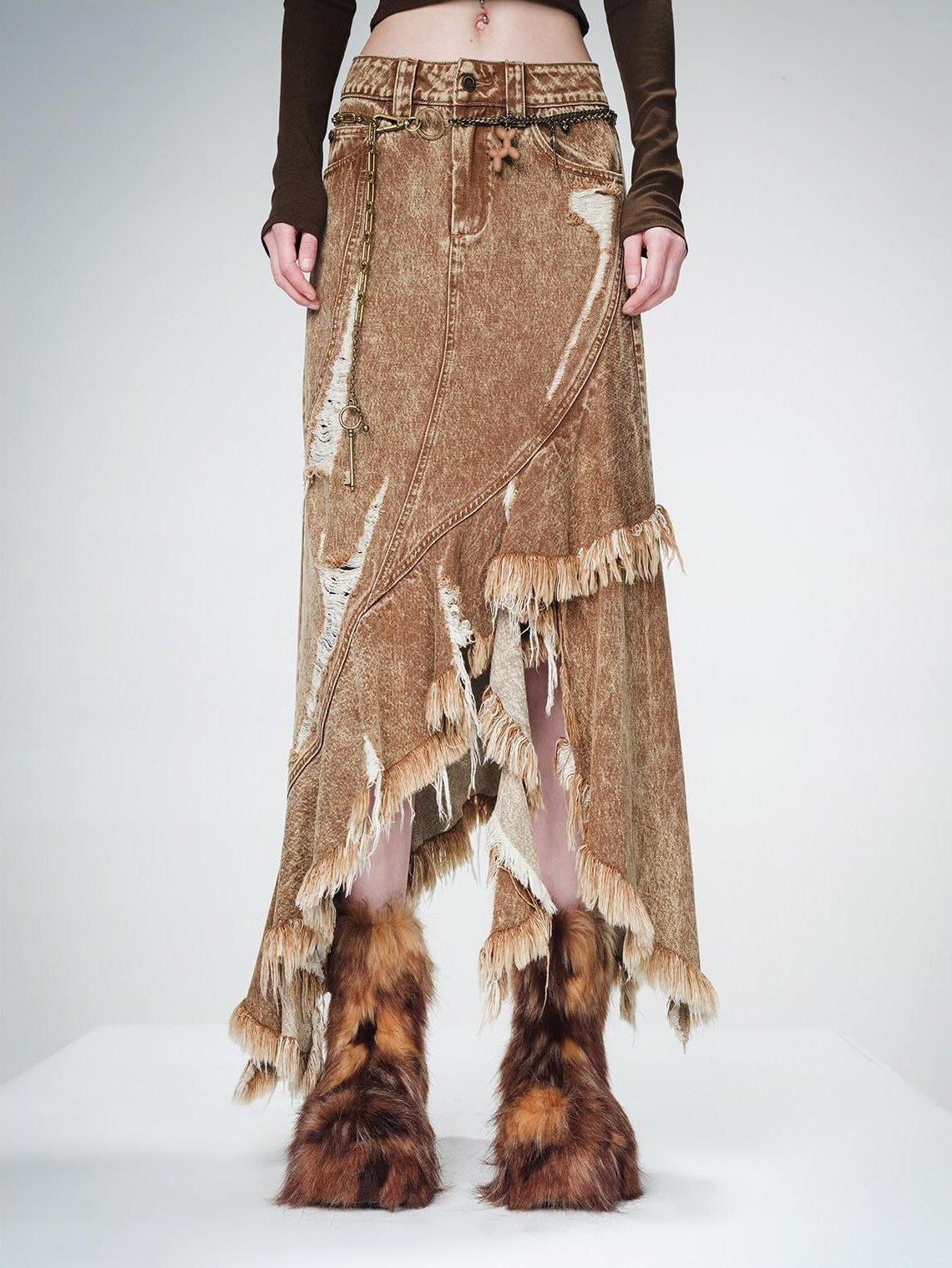 NORTH NODE Vintage Aline Irregular Frayed Women&