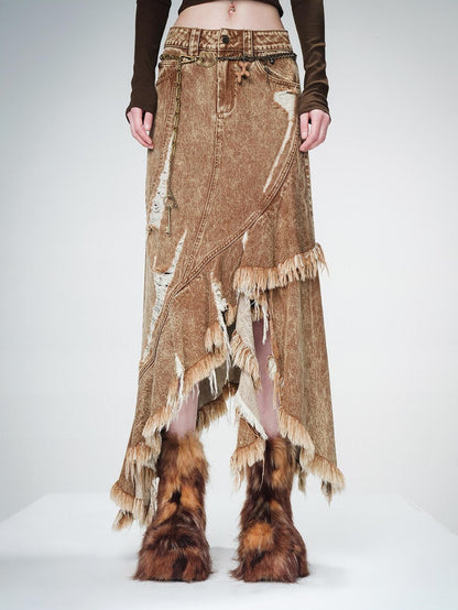 NORTH NODE Vintage Aline Irregular Frayed Women&