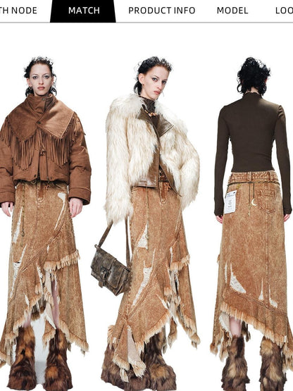 NORTH NODE Vintage Aline Irregular Frayed Women&