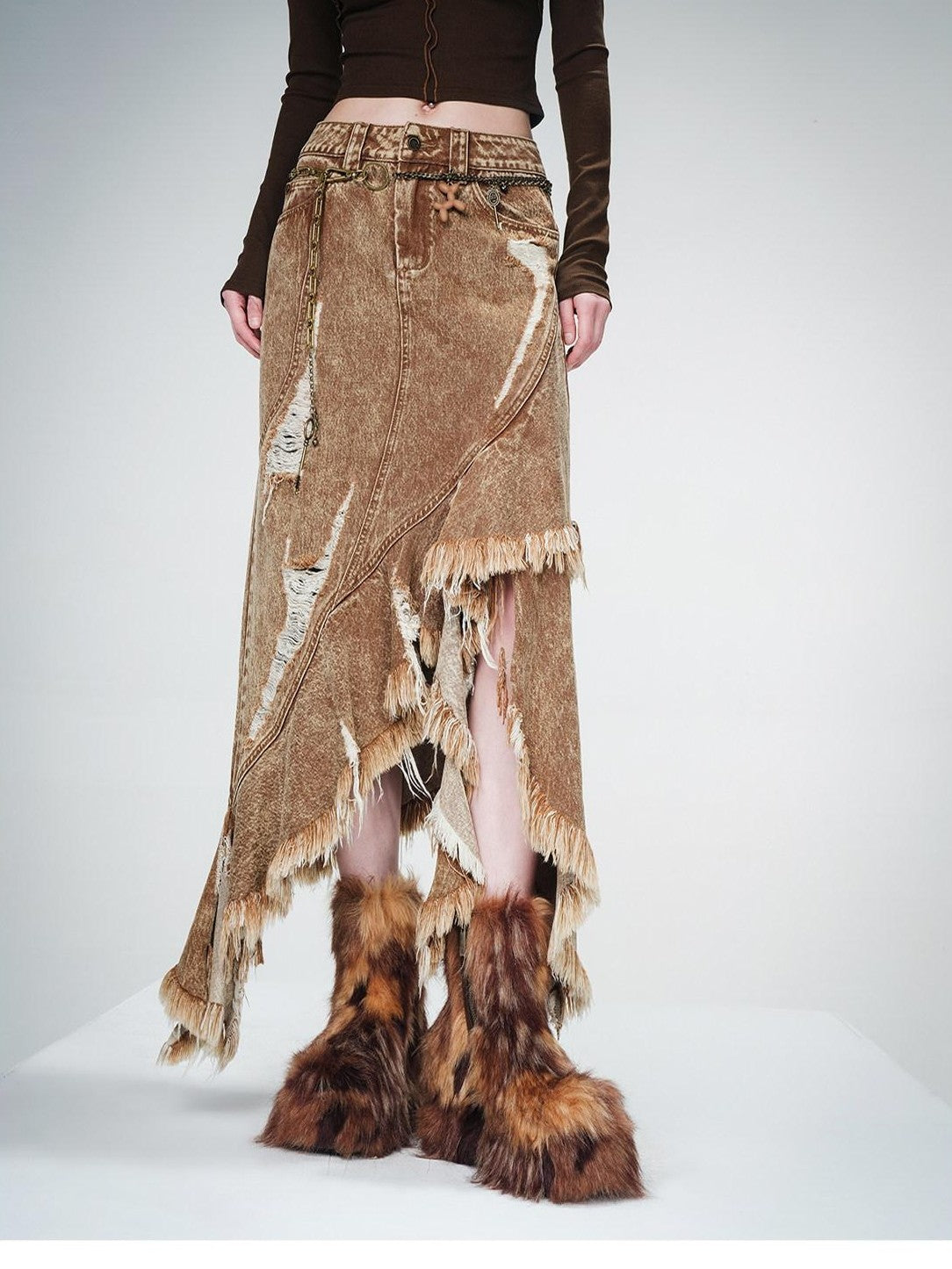 NORTH NODE Vintage Aline Irregular Frayed Women&