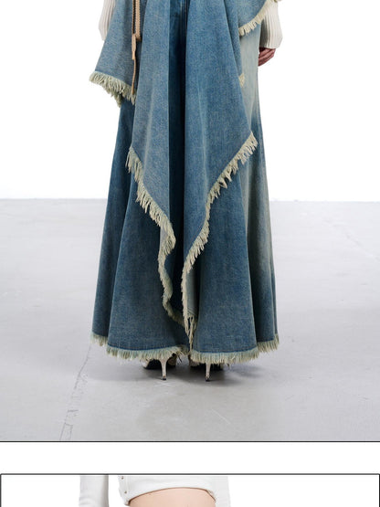 NORTH NODE Vintage Blue Washed Distressed Asymmetrical Raw Hem Women&