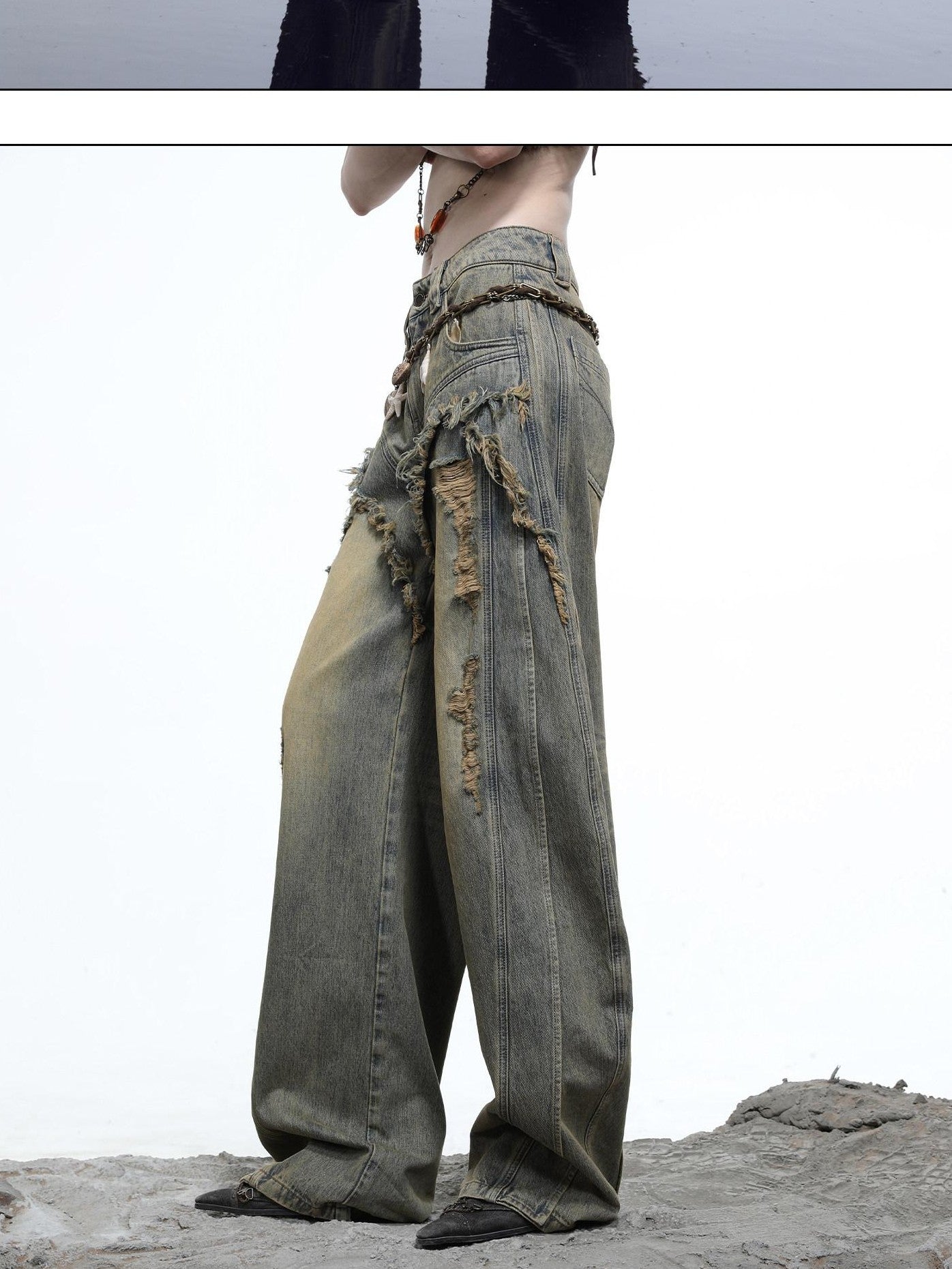 NORTH NODE Vintage Blue Washed Distressed Raw Hem Ripped Women&