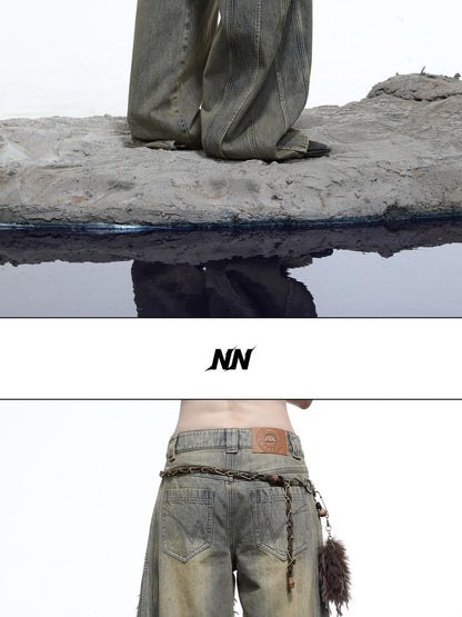 NORTH NODE Vintage Blue Washed Distressed Raw Hem Ripped Women&