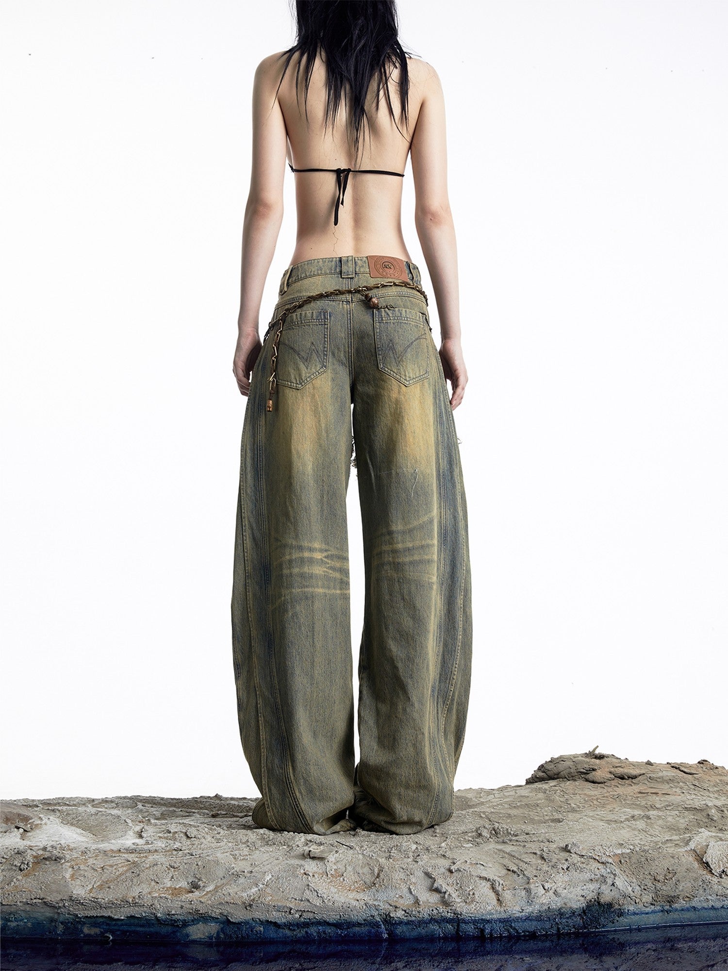 NORTH NODE Vintage Blue Washed Distressed Raw Hem Ripped Women&