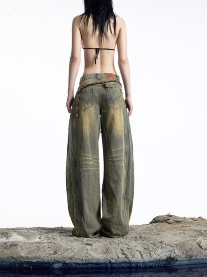 NORTH NODE Vintage Blue Washed Distressed Raw Hem Ripped Women&
