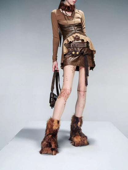 NORTH NODE Vintage Double Belt Tassel Women&