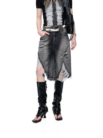 NORTH NODE Vintage Washed Distressed Ripped Wide Leg Women&