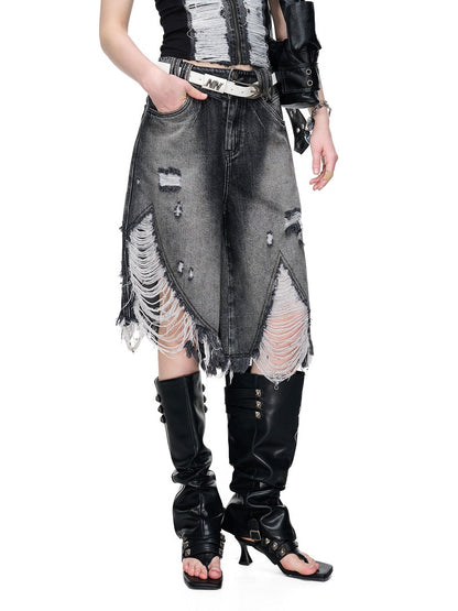 NORTH NODE Vintage Washed Distressed Ripped Wide Leg Women&