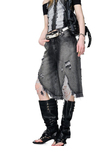 NORTH NODE Vintage Washed Distressed Ripped Wide Leg Women&