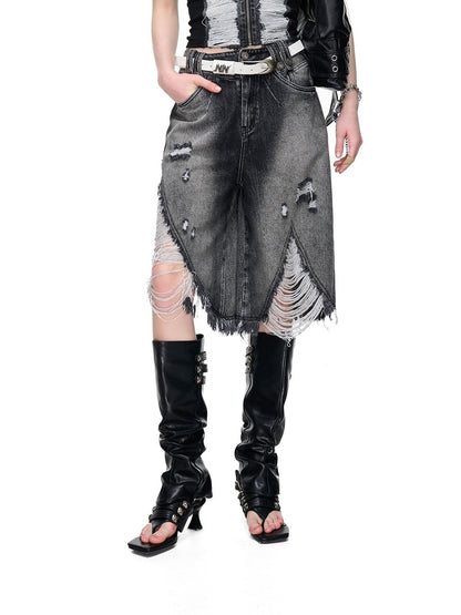 NORTH NODE Vintage Washed Distressed Ripped Wide Leg Women&