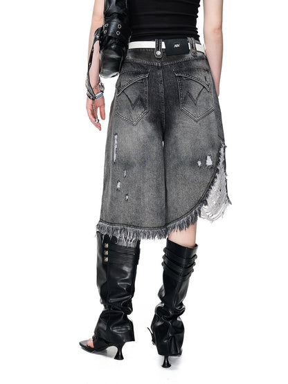 NORTH NODE Vintage Washed Distressed Ripped Wide Leg Women&