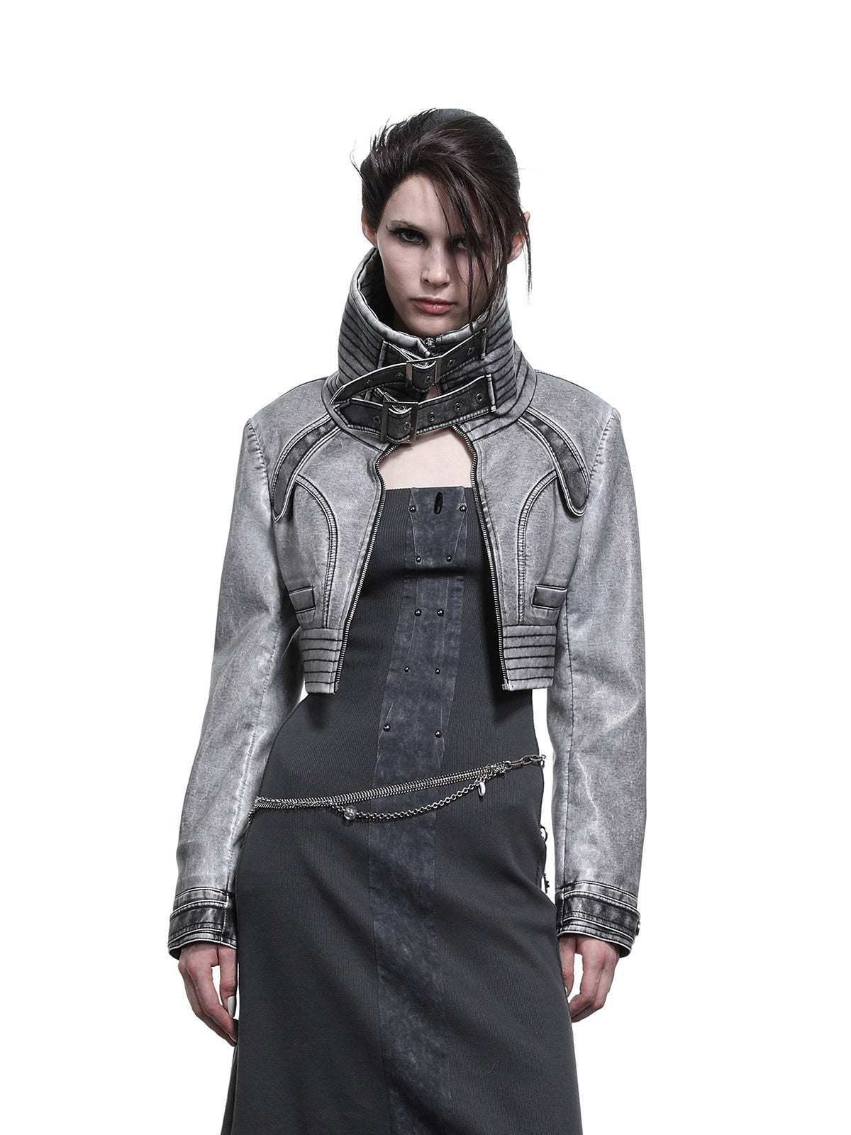 NORTH_NODE_Washed_Biker_Zipper_Slim_Lapel_Short_Women&