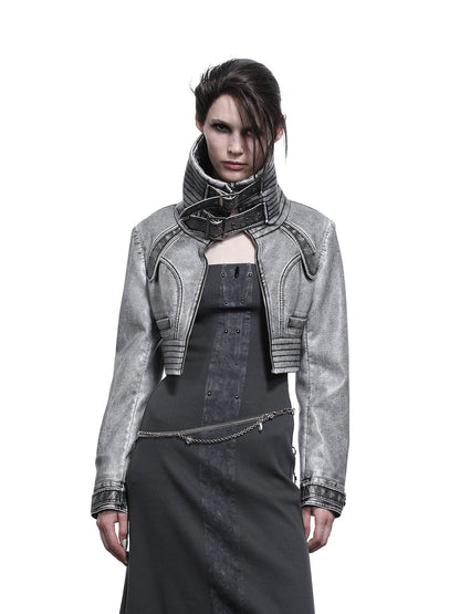 NORTH_NODE_Washed_Biker_Zipper_Slim_Lapel_Short_Women&