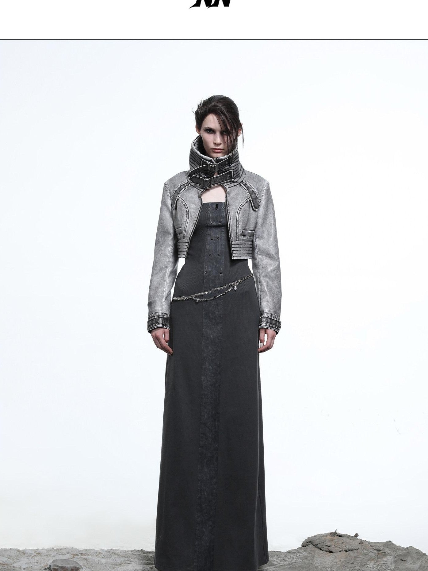 NORTH NODE Washed Biker Zipper Slim Lapel Short Women&