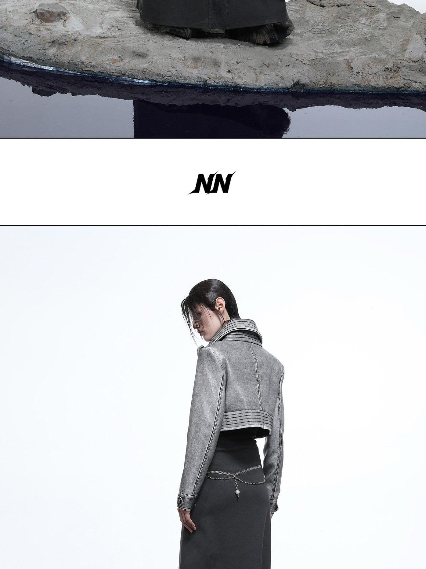 NORTH NODE Washed Biker Zipper Slim Lapel Short Women&