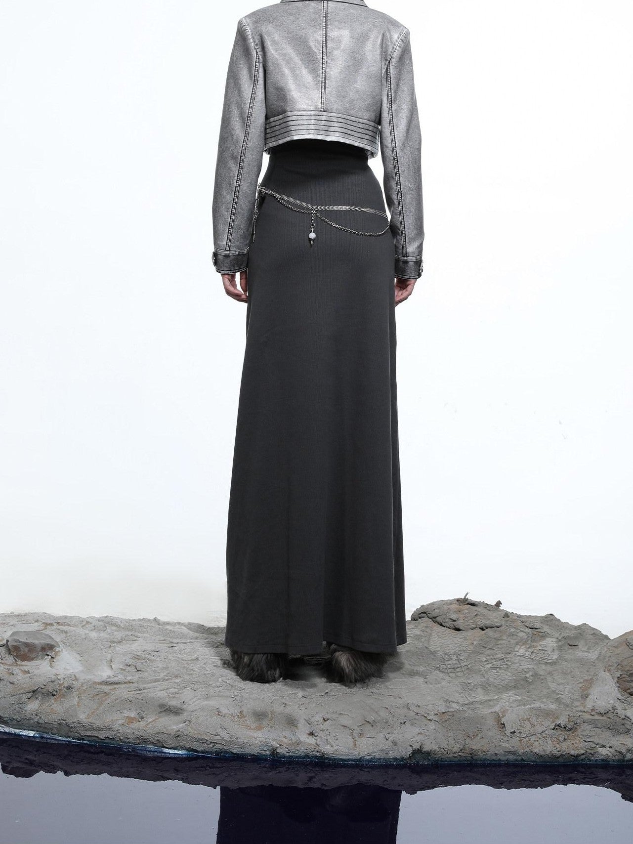 NORTH NODE Washed Biker Zipper Slim Lapel Short Women&