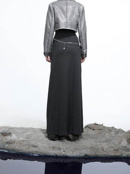 NORTH NODE Washed Biker Zipper Slim Lapel Short Women&