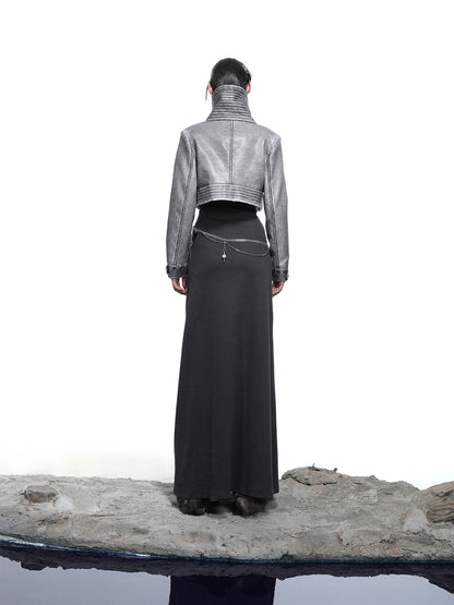 NORTH NODE Washed Biker Zipper Slim Lapel Short Women&
