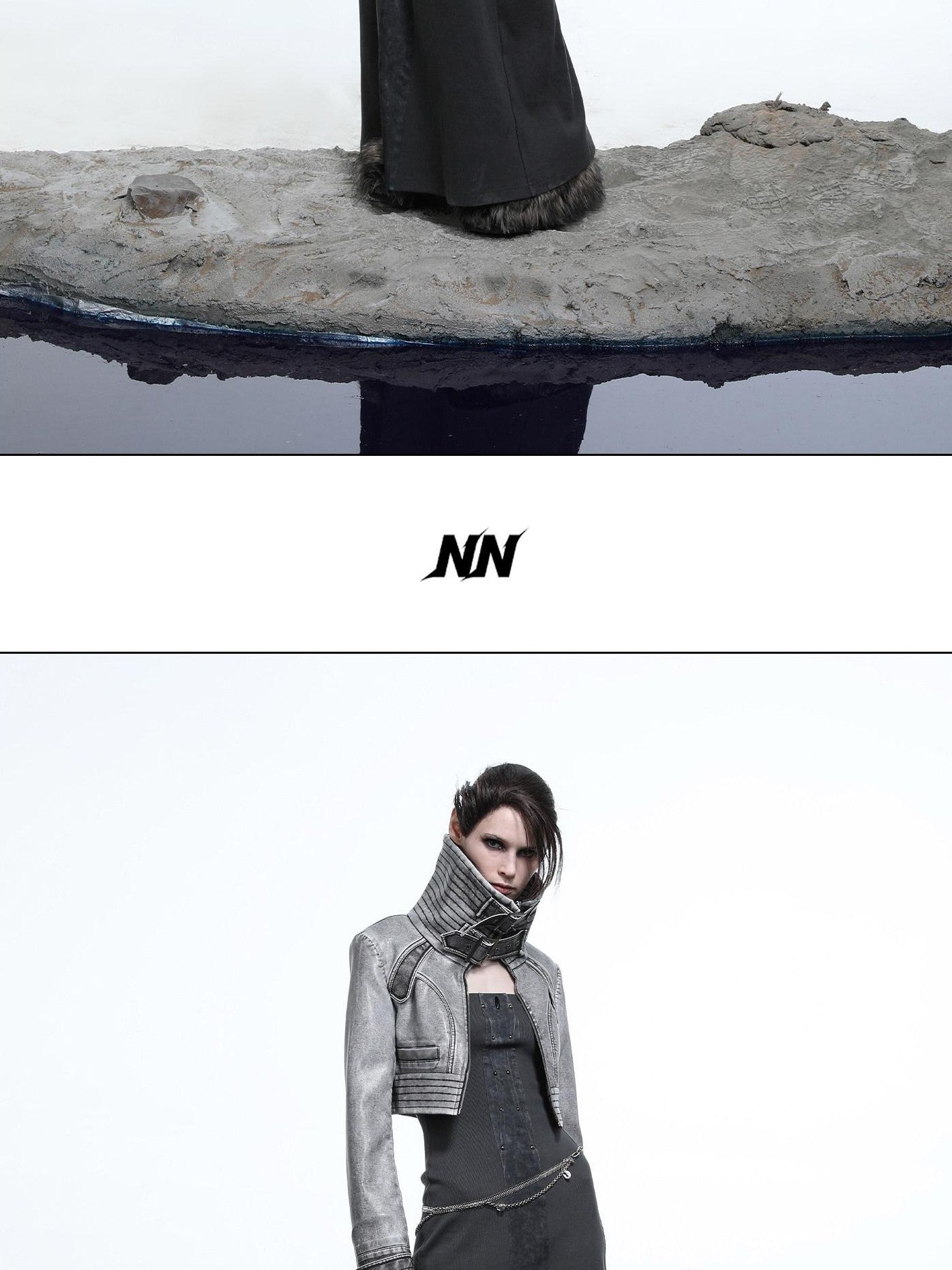NORTH NODE Washed Biker Zipper Slim Lapel Short Women&